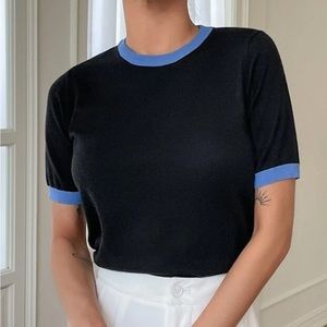 Contrast Trim Round Neck Knit Top